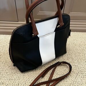 NWOT CALVIN KLEIN Women's Black and White Tote Bag with Brown Handles